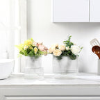 Ribbed Glass Vases, Set of 2 Fluted Vases for Flowers, Clear Vase for Tulips, Modern Glass Vase for Living Room, Dining Table, Office, Entryway, Mantle, Bookshelf, Wedding Gifts