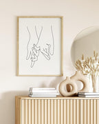 Y2K BOO Holding Hands UNFRAMED Wall Art Interlocking Fingers Continuous Line Drawing Love Connection 12x16 Inch Heavyweight Paper Studio Decor