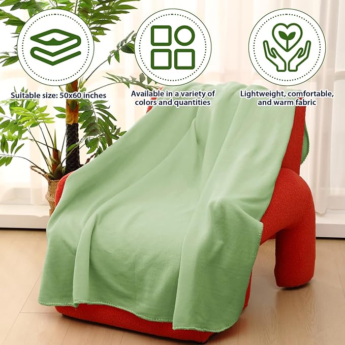 Newwiee 24 Pcs Fleece Throw Blankets Bulk 50'' x 60'' Oeko-tex Standard 100 Certified Spring Outdoor Wedding Guest Blankets Lightweight for Sleepover Donation Lap Pet Sofa Home (Light Green/White)