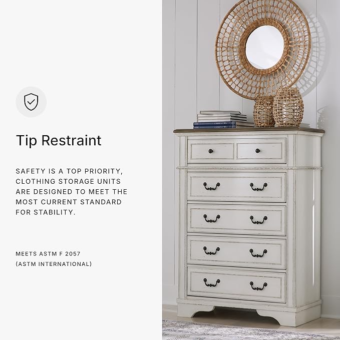 Signature Design by Ashley Blendon Traditional 5-Drawer Chest of Drawers with Safety Stop, White & Dark Brown