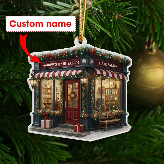 Personalized Hair Salon Christmas Ornament 2025, Custom Name Wooden or Acrylic Ornament, for Hairdresser, Stylist Keepsake, Beauty Salon Christmas Tree Decoration 2025