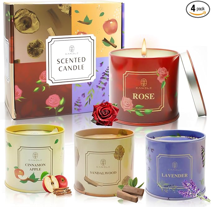 Valentine’s Day Gift Candles for Girlfriend & Wife-Scented Soy Candles Rose,Lavender,Sandalwood & Apple Fragrance with Gift Box, Romantic Aromatherapy Relaxation