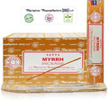 Satya Myrrh Incense Sticks, Satya 15gmx12 Pack with Raajsee Incense Holder Bundle, Satya Nagchampa Natural Incense