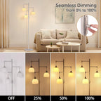 Dimmable Floor Lamp for Living Room, Bedroom, Nickel Standing Lamp with 3pcs 6W Bulbs, Vintage Floor Lamps for Corner, Nursery (White Tulip)