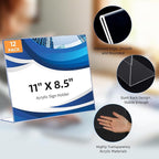 12 Pack L Shape Slanted Back 11x8.5 Plastic Sign Holders with Anti-Slip Pads, Business & Store Acrylic Tabletop Display Stand for Flyers, Menus, Documents, Price, Promotions, Wedding, Party Decoration