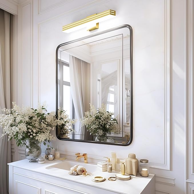 Ralbay 24inch Gold Vanity Light with 5 Color Temperature (2700K-6000K) Dimmable Acrylic Metal 24W LED Modern Matte Gold Bathroom Vanity Light Bar