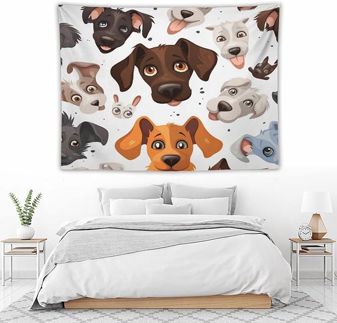 VUMIVI Cartoon Dog Head Tapestry Adorable Pets Humorous Style Abstract Art Illustration Tapestry Wall Hanging for Living Room Bedroom Dorm Classroom Aesthetic Decor W80xL60in