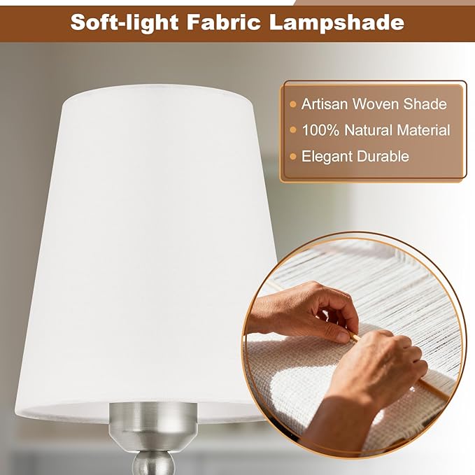Kvhilw Bathroom Vanity Light, Brushed Nickel Bathroom Light Fixtures, 5-Light Lighting Fixtures Over Miror, Modern Wall Sconce with Flared White Fabric Shade, E26 Socket(ETL Listed)