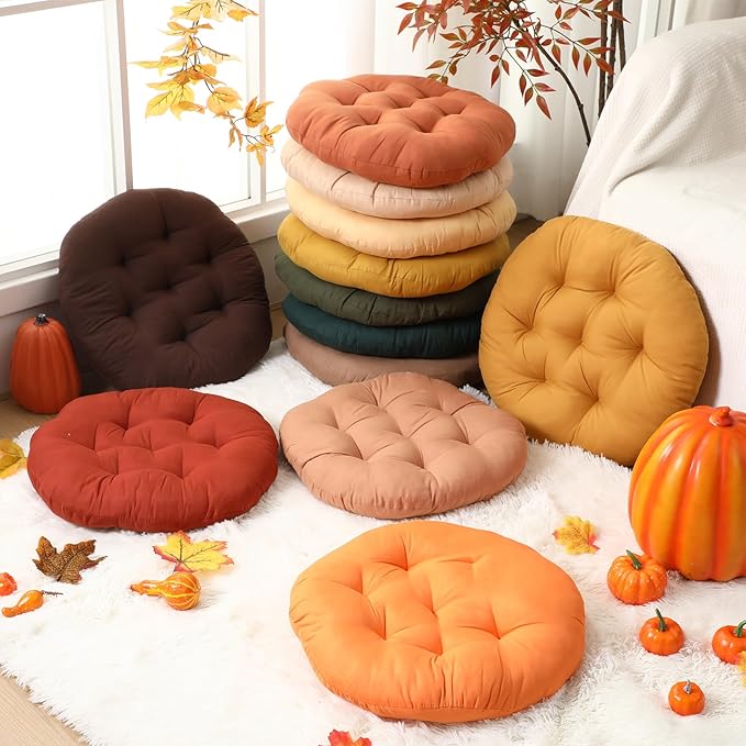 Fumete 12 Pcs Floor Pillows Cushions Seating 16 x 16 Inches Color Round Seat Reading Floor Chair Cushions for Kids Adults Classroom Home School Playing Supplies(Warm Color)