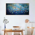 CHDITB Ocean Fish Framed Canvas Wall Art, 20"X40" Large Under The Sea Fishes Oil Painting, Modern Navy Blue Marine Fish Wall Decor, Colorful Fishes Artwork for Living Room Bedroom Office Home Decor