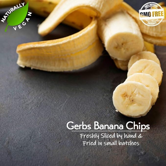 Gerbs Unsweetened Banana Chips 14 oz. | Unsulfured, No Artificial Additives, Resealable Bag | Naturally Crisp & Mildly Sweet | Top 14 Allergen-Free