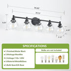 5-Light Bathroom Light Fixture Black Vanity Lights Over Mirror Modern Wall Sconce Farmhouse Vintage Bathroom Vanity Lighting with Glass Shade for Bedroom Hallway Cabinet Bathroom