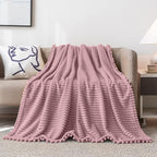 DISSA Fleece Blanket Twin Size – 60x80, Pink - Soft, Plush, Fluffy, Fuzzy, Warm, Cozy – Perfect Throw for Couch, Bed, Sofa - with Pompom Fringe - Flannel Blanket