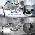 HITTI Ultra Long 12X Magnifying Glass with Light and Clamp, 5 Color Modes Steepless Dimming Desk Lamp, Swivel Arm Workbench Light, Hands Free Lighted Magnifier Stand for Craft Reading Soldering