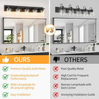 5 Light Modern Bathroom Light Fixtures Over Mirror, Black Vanity Lights for Bathroom Wall Sconces with Clear Glass Shades, E26 Socket (Bulbs Not Included)