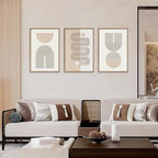 CHDITB Framed Boho Wall Art Set of 3, 24"x36" Beige Mid Century Modern Wall Decor, Abstract Geometric Line Wall Painting, Large Neutral Bohemian Canvas Art Print for Living Room, Bedroom, Office