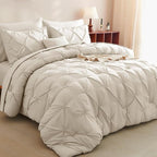 CozyLux Oversized King Comforter Sets Beige, 7 Pieces Oversized King Pintuck Bed in A Bag, Pinch Pleat Bedding Sets with All Season Comforter, Flat Sheet, Fitted Sheet, Pillowcases & Shams