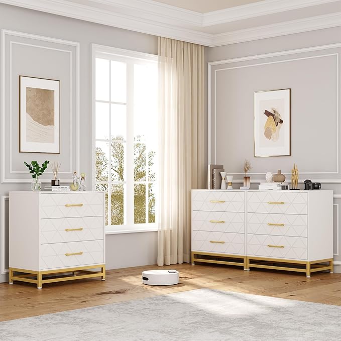 GarveeHome Wooden Dresser for Bedroom, Dressers & Chest of Drawers with 3 Drawer, Wood nightstand for Storage and Organization (White)