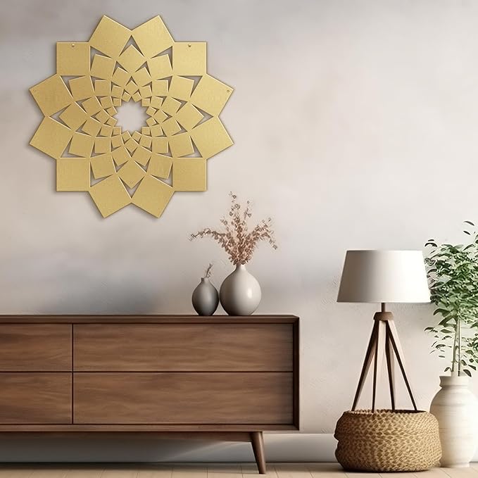 SIGNLEADER Metal Wall Art Decor Abstract Lotus Flower Minimalist Modern Abstract Wall Sculpture Hangings Home Decoration for Living Room, Bedroom, Bathroom, Kitchen, Outdoor - 30" Gold