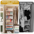 6 Tier Extra Large Hanging Closet Organizer, Closet Storage Hanging with Dividers, Wire Closet Shelf with 5 S Hooks 4 Dividers,Sweater Handbag Hat Accessory Storage Hanger,White