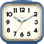 5.5" Large Analog Alarm Clock • Silent Non Ticking • Gentle Wake • Beep Sounds • Increasing Volume • Battery Operated Snooze and Manual Light • Retro Blue