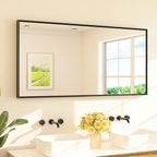 TETOTE Matte Black Beveled Framed Bathroom Mirror 60" x 30" Large Black Rectangle Metal Vanity Wall Mirror for Bathroom Sink, Modern Farmhouse, Tempered Glass, Shatterproof, Stronger Frame
