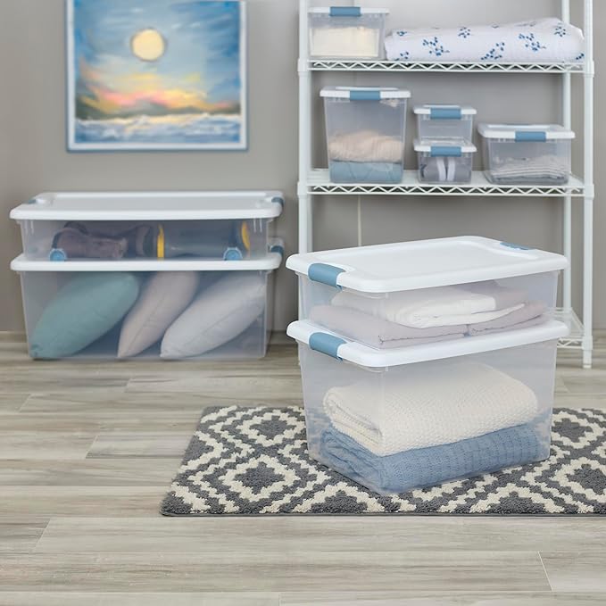 Sterilite 24-Pack Latching Box, Under Bed Storage Bins with Lids, Clear Plastic, 15 Quart - Heavy-Duty Organizing Containers for Closet, Bathroom, and Office
