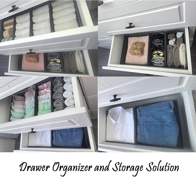 Sock Drawer Organizer 3 Pack - Collapsible Fabric Storage Bins for Underwear Divider, Small Closet Organizers with 3 Compartments, Raw White