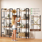 Furologee Triple 4 Tier Bookshelf, Bookcase with 11 Open Display Shelves, Wood and Metal Shelf Storage Organizer,Industrial Wide Shelving Unit for Living Room,Home Office,Rustic Brown