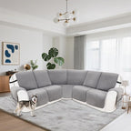 Reclining Sectional Couch Covers 100% Waterproof Recliner Cover Washable Velvet L Shape Recliner Couch Covers for Dogs Anti Slip Recliner Slipcovers with Pockets (5 Seat Sofa, Silver Gray)