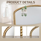 36x28 Inch Wide Arched Wall Mirror with Bold Antique Gold Beaded Frame, Decorative Mantel Mirror for Fireplace or Entryway, Horizontal Hanging Statement Mirror for Living Room Wall Decor