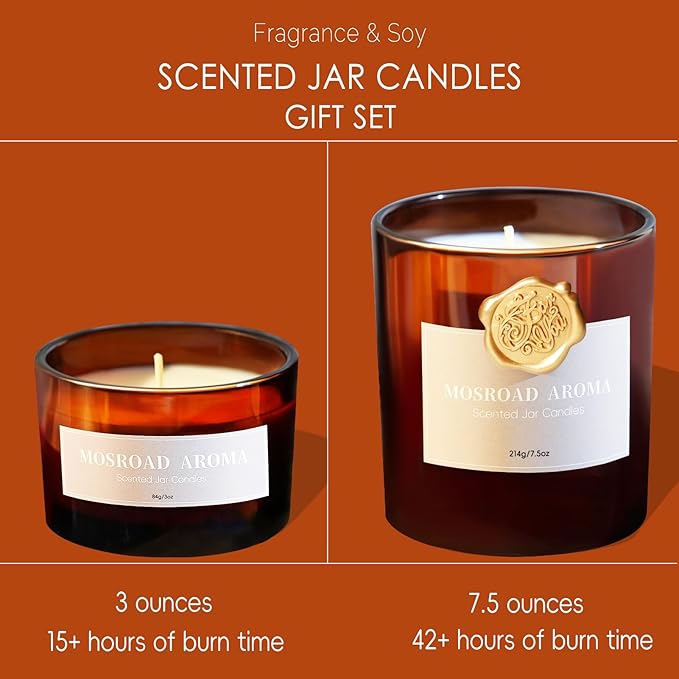 2-Pack Set Fall Scented Candles, Pumpkin Spice Soy Wax Jar Candle for Home, Natural Aromatherapy Candles, Cozy Fall Décor Holiday Fragrance Candle Gift for Women,Men