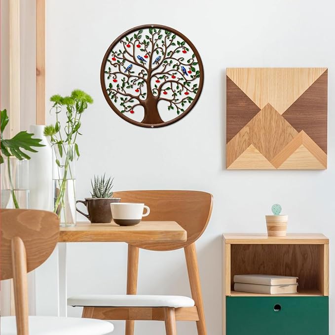 ESTART 11 Inches Tree of Life Wall Art Metal Tree Life Wall Decor Family Tree Wall Plaque Wall Hanging Sculptures for Balcony Porch Bedroom Living Room Kitchen Garden Office Indoor Outdoorr (Colorful)
