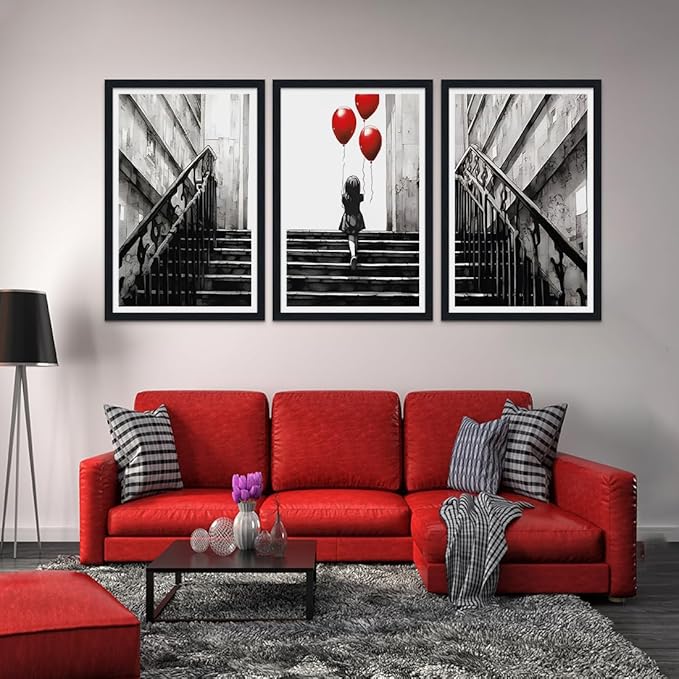 Novatique Banksy Canvas Wall Art Modern Teen Graffiti Wall Decor Abstract Girl and Balloon Painting Street Art Posters for Living Room,24" x 36" x 3pcs