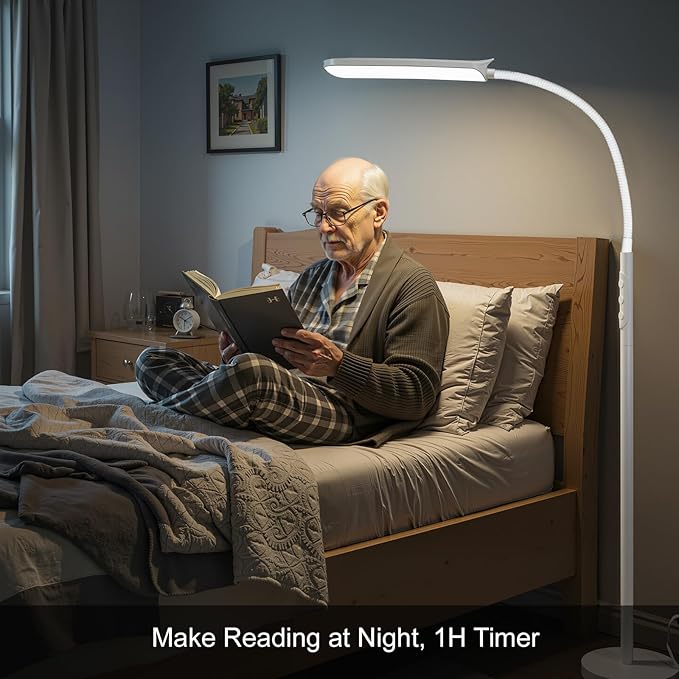 FRIDEKO HOME LED Floor Lamp with Remote, Dimmable Bright Reading Lamp for Crafts, Painting, Office & Bedroom, Adjustable Gooseneck Standing Light, 4 Color Temperatures, 1800LM, Touch Control, White
