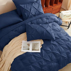 CozyLux Oversized King Comforter Sets Navy Blue, 7 Pieces Oversized King Pintuck Bed in A Bag, Pinch Pleat Bedding Sets with All Season Comforter, Flat Sheet, Fitted Sheet, Pillowcases & Shams