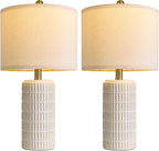 PoKat 20.75" Small Modern Ceramic Table Lamps Set of 2 for Bedroom, White Bedside Lamps for Night Stands, Farmhouse Desk Decor Gift Nightstand Table Lamps for Living Room End Table Beige