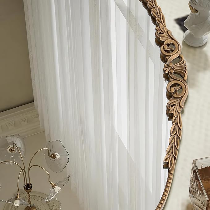 Besdomus Gold Large Arched Mirror: 40"x 30" French Baroque Vintage Mirror - Traditional Ornate Antique Mirrors for Wall/Mantel/Bedroom/Entryway/Bathroom/Hallway - Home Decor for Fashion-Conscious
