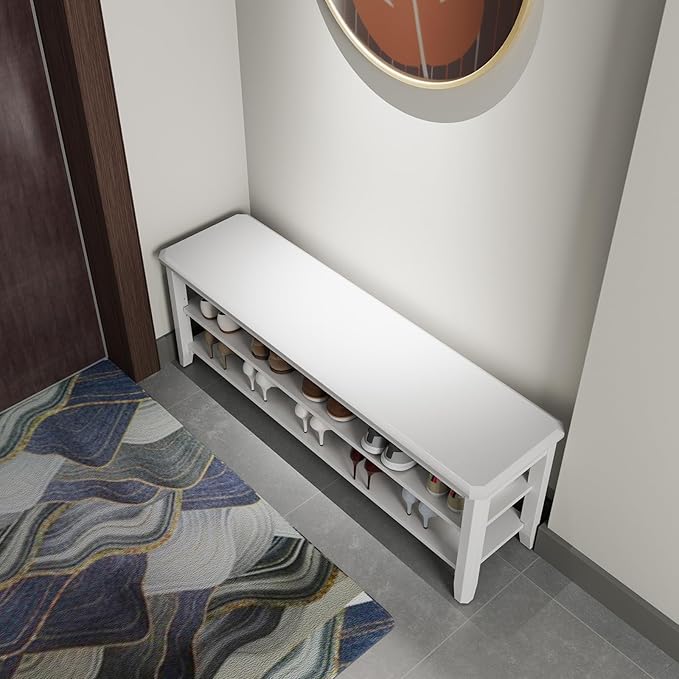 AQIMUELE Wood Shoe Rack Bench for Entryway, 2 Tier Shoe Rack for Front Door Entrance, Shoe Bench with Shoe Storage for Entryway, Bedroom, 47.2"