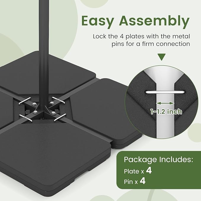 Tangkula 4 Piece 220 Lbs Umbrella Base, Offset Umbrella Weights with 4 Square HDPE Plate & 4 Connection Metal Hooks, Handle, Water & Sand Fillable Cantilever Umbrella Stand for Patio, Garden, Pool