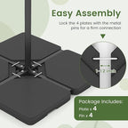 Tangkula 4 Piece 220 Lbs Umbrella Base, Offset Umbrella Weights with 4 Square HDPE Plate & 4 Connection Metal Hooks, Handle, Water & Sand Fillable Cantilever Umbrella Stand for Patio, Garden, Pool