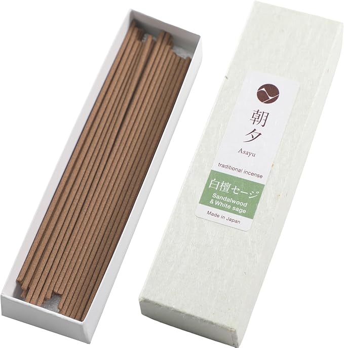 Asayu Japan Traditional Smoke Incense Sticks Sandalwood & White Sage Blend Fragrance Scent (40gr) for Morning Meditation, Relax or Yoga, Made in Japan (Sandalwood & White Sage Blend 20g)