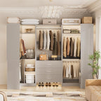 Aheaplus Closet System with 3 Drawers, 5 Hanging Rods & Corner Tower, Corner Closet System with Hanging, 88.8" U-Shaped Walk-In Wardrobe Organizer, 2000+ lbs Capacity, Set of 3,Grey