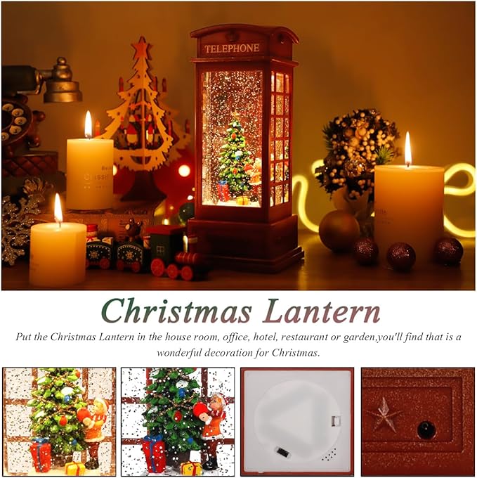 Christmas Snow Globe Lantern,Christmass Lantern with 8 Christmas Theme Music,Christma Snow Globe Gifts Water Glittering Swirling Christma Home Decoration (Christmas Child)