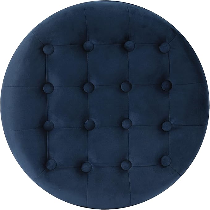 Homepop Home Decor | Upholstered Round Velvet Tufted Foot Rest Ottoman | Ottoman with Storage for Living Room & Bedroom | Decorative Home Furniture, Navy