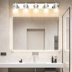 Vanity Light Fixture,5-Light Vanity Light for Bathroom,Chrome Bathroom Vanity Lighting Over Mirror with Square Clear Glass Shade for Restroom
