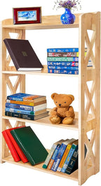 Natural Bookcase by Natural Wood, 4 Tier Bookshelf, Small Book Shelves Freestanding Display Storage Shelves. Open Bookshelf for Bedroom, Living Room and Office (Natural, 4 Tier)