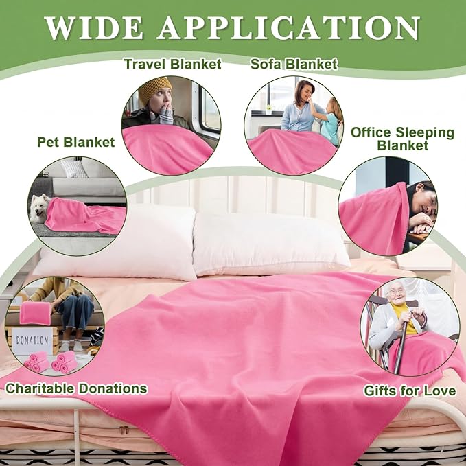 Newwiee 12 Pcs Fleece Throw Blankets Bulk 50'' x 60'' Oeko-tex Standard 100 Certified Spring Outdoor Wedding Guest Blankets Lightweight for Sleepover Donation Lap Pet Sofa Home (Pink)