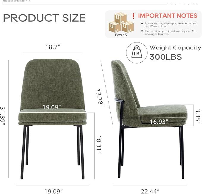 Dining Chairs Set of 6, Modern Dining Chairs, Fabric Upholstered Dining Chairs, Kitchen Chairs with Curved Back and Metal Legs for Dining Room Kitchen Restaurant, Green