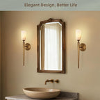 22in Alabaster Wall Sconce, Gold Sconces with Spanish Marble, Modern Brass Wall Mounted Lamp, Hardwired LED Wall Lighting for Bathroom Bedroom Living Room Staircase Hallway Dining Room